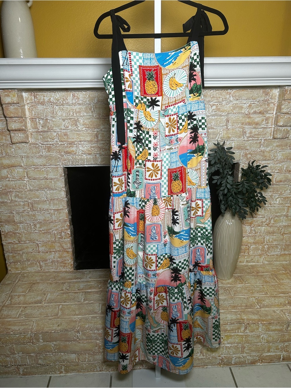 Skies Are Blue Tropical Patchwork Tiered Maxi Dress M Resort Boho old money #632 - Picture 2 of 14